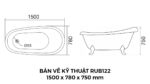 Bồn Tắm Chân Rồng Đặt Sàn Acrylic Rudi RUB122 1500x780x750 mm