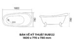Bồn Tắm Chân Rồng Đặt Sàn Acrylic Rudi RUB122 1600x770x780 mm