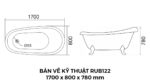 Bồn Tắm Chân Rồng Đặt Sàn Acrylic Rudi RUB122 1700x800x780 mm