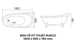 Bồn Tắm Chân Rồng Đặt Sàn Acrylic Rudi RUB122 1800x890x780 mm