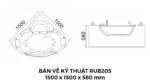 Bản Vẽ Kỹ Thuật Bồn Tắm Góc Đôi Massage Acrylic Rudi RUB205 1500x1500 mm Tam Giác