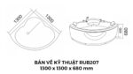 Bản Vẽ Kỹ Thuật Bồn Tắm Góc Đôi Massage Rudi RUB207 1300x1300 mm Tam Giác