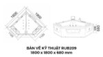 Bản Vẽ Kỹ Thuật Bồn Tắm Góc Đôi Massage Rudi RUB209 1800x1800 mm Tam Giác