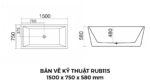 Bản Vẽ Kỹ Thuật Bồn Tắm Nằm Đặt Sàn Acrylic Rudi RUB115 1500x750 mm Chữ Nhật