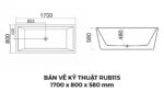 Bản Vẽ Kỹ Thuật Bồn Tắm Nằm Đặt Sàn Acrylic Rudi RUB115 1700x800 mm Chữ Nhật
