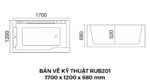 Bản Vẽ Kỹ Thuật Bồn Tắm Nằm Đôi Massage Acrylic Rudi RUB201 1700x1200 mm Chữ Nhật