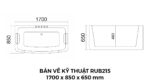 Bản Vẽ Kỹ Thuật Bồn Tắm Nằm Đôi Massage Acrylic Rudi RUB215 Chữ Nhật 1700x850 mm