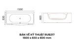 Bản Vẽ Kỹ Thuật Bồn Tắm Nằm Đôi Massage Acrylic Rudi RUB217 1500x830 mm Chữ Nhật