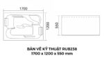 Bản Vẽ Kỹ Thuật Bồn Tắm Nằm Đôi Xây Massage Rudi RUB238 1700x1200 mm Chữ Nhật