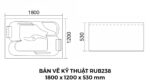Bản Vẽ Kỹ Thuật Bồn Tắm Nằm Đôi Xây Massage Rudi RUB238 1800x1200 mm Chữ Nhật