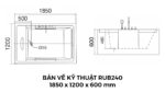 Bản Vẽ Kỹ Thuật Bồn Tắm Nằm Đôi Xây Massage Rudi RUB240 1850x1200 mm Chữ Nhật