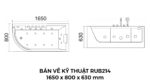 Bản Vẽ Kỹ Thuật Bồn Tắm Nằm Massage Acrylic Rudi RUB214 1650x800 mm Chữ Nhật