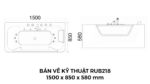 Bản vẽ kỹ thuật Bồn tắm nằm massage acrylic Rudi RUB218 1500x850x580 mm