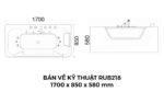 Bản vẽ kỹ thuật Bồn tắm nằm massage acrylic Rudi RUB218 1700x850x580 mm