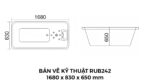Bản Vẽ Kỹ Thuật Bồn Tắm Nằm Xây Massage Rudi RUB242 1680x830 mm Chữ Nhật