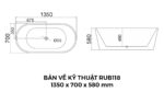 Bản Vẽ Kỹ Thuật Bồn Tắm Oval Đặt Sàn Acrylic Rudi RUB118 1350x700 mm