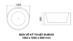Bản Vẽ Kỹ Thuật Bồn Tắm Tròn Đặt Sàn Acrylic Rudi RUB105 1350x1350x580 mm