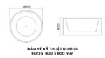 Bản Vẽ Kỹ Thuật Bồn Tắm Tròn Đặt Sàn Acrylic Rudi RUB105 1620x1620x600 mm