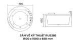 Bản Vẽ Kỹ Thuât Bồn Tắm Tròn Đôi Massage Acrylic Rudi RUB203 1500x1500 mm