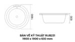 Bản Vẽ Kỹ Thuật Bồn Tắm Tròn Xây Massage Rudi RUB231 1900x1900 mm