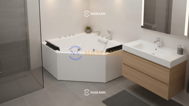 Bồn Tắm Góc Đôi Massage Acrylic Rudi RUB211 1500x1500 mm Tam Giác - Ảnh Thực Tế 2