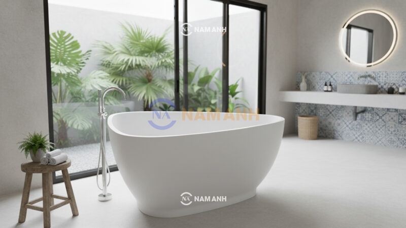 Bồn Tắm Nằm Đặt Sàn Acrylic Rudi RUB107 1338x1090 mm Tam Giác - Ảnh Thực Tế 1