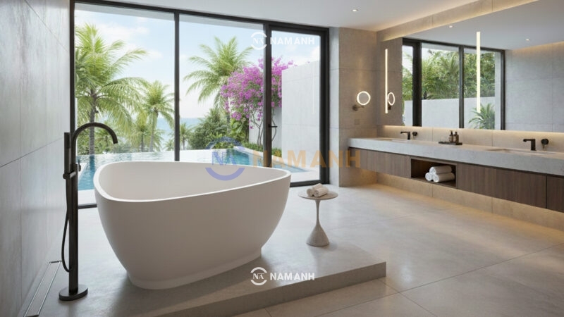 Bồn Tắm Nằm Đặt Sàn Acrylic Rudi RUB107 1338x1090 mm Tam Giác - Ảnh Thực Tế 2