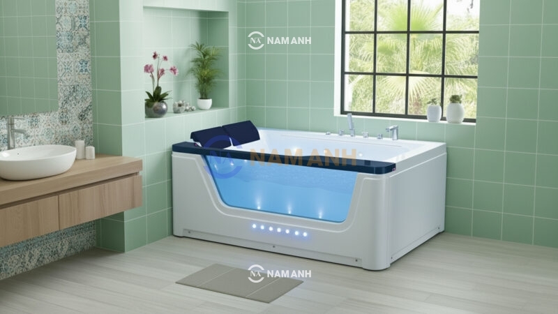 Bồn Tắm Nằm Đôi Massage Acrylic Rudi RUB201 1700x1200 mm Chữ Nhật - Ảnh Thực Tế 1