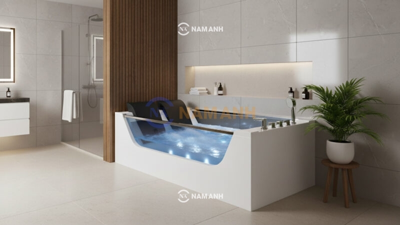Bồn Tắm Nằm Đôi Massage Acrylic Rudi RUB220 1800x1200 mm Chữ Nhật - Ảnh Thực Tế 1