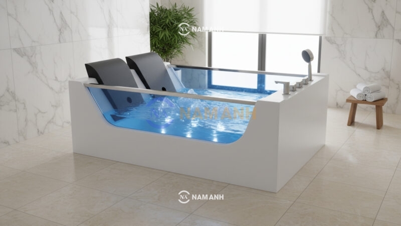 Bồn Tắm Nằm Đôi Massage Acrylic Rudi RUB220 1800x1200 mm Chữ Nhật - Ảnh Thực Tế 2