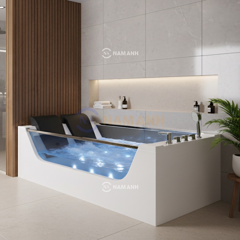 Bồn Tắm Nằm Đôi Massage Acrylic Rudi RUB220 1800x1200 mm Chữ Nhật - Thumbnail