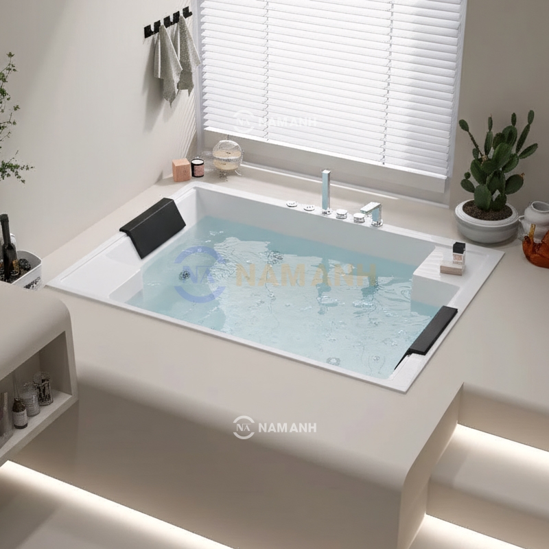 Bồn Tắm Nằm Đôi Xây Massage Rudi RUB239 1850x1200 mm Chữ Nhật - Thumbnail