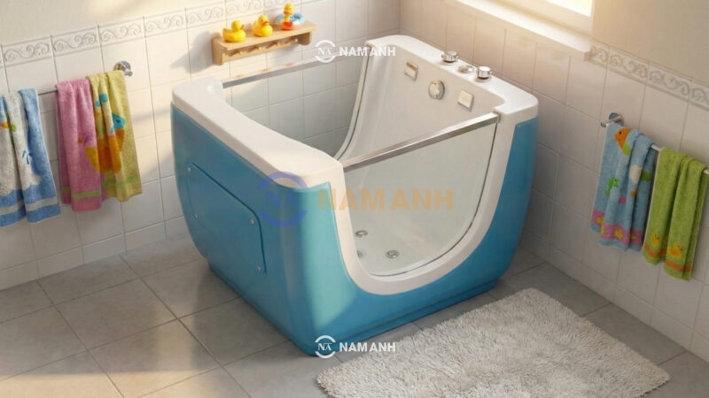 Bồn Tắm Trẻ Em Đặt Sàn Massage Acrylic Rudi RUB247 1100x850 mm Chữ Nhật - Ảnh Thực Tế 1