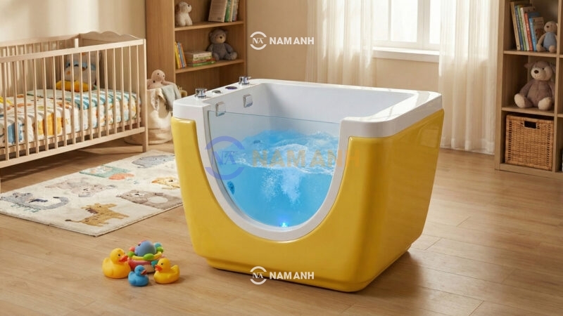 Bồn Tắm Trẻ Em Đặt Sàn Massage Acrylic Rudi RUB248 1120x870 mm Chữ Nhật - Ảnh Thực Tế 1