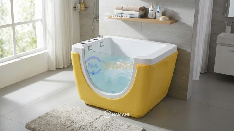 Bồn Tắm Trẻ Em Đặt Sàn Massage Acrylic Rudi RUB248 1120x870 mm Chữ Nhật - Ảnh Thực Tế 2