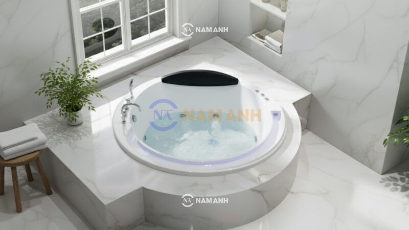 Bồn Tắm Tròn Đôi Xây Massage Acrylic Rudi RUB232 1800x1800 mm - Ảnh thực tế 2