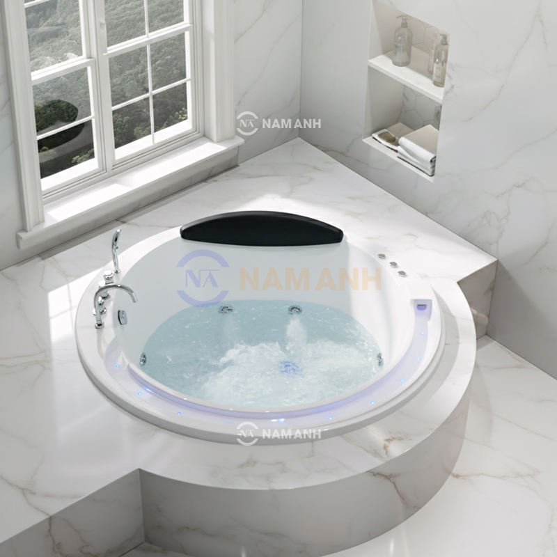 Bồn Tắm Tròn Đôi Xây Massage Acrylic Rudi RUB232 1800x1800 mm - Thumbnail